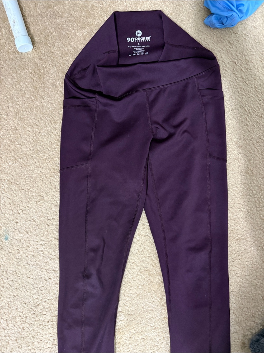 90 Degree By Reflex Plum High-Rise Girls' Leggings with Side Pockets